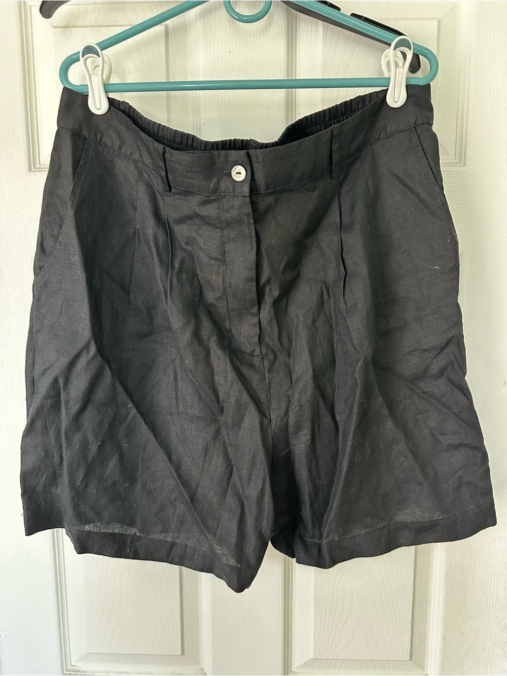 DONNI. Black High-Waist Linen-Blend Bermuda Shorts